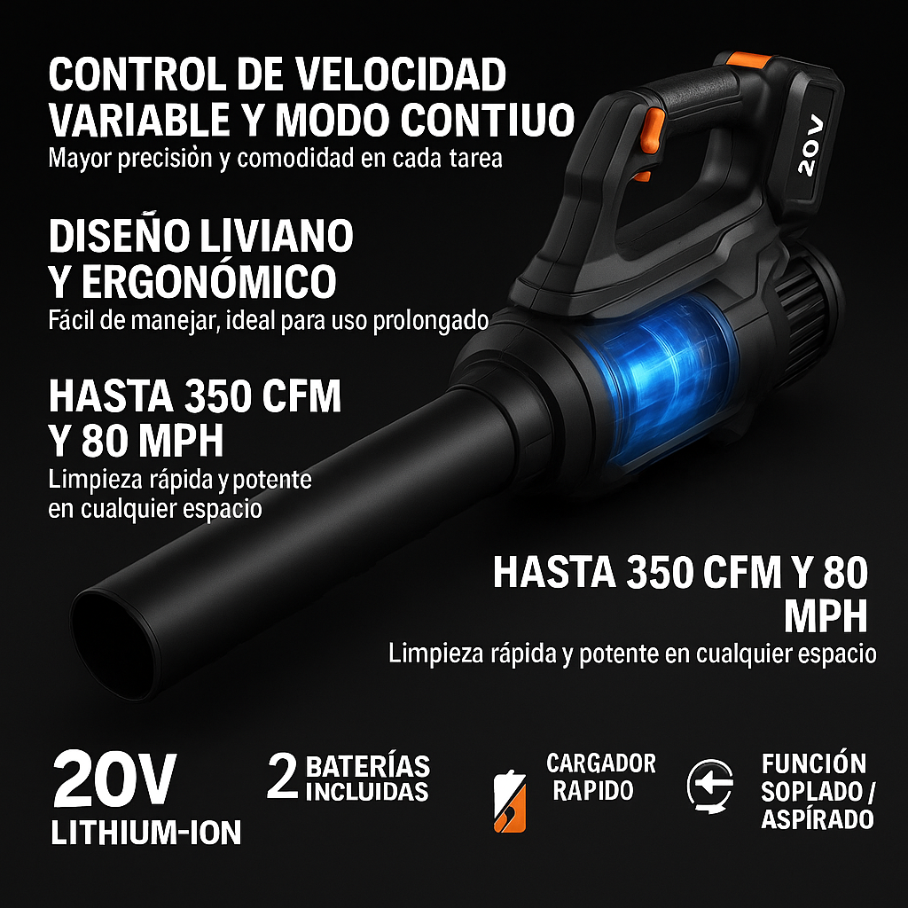 PowerBlow – Sopladora Inalámbrica de Doble Batería